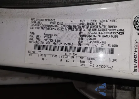 2011 Ford Fiesta S z USA, uszkodzony, nr VIN 3FADP4AJ9BM157429